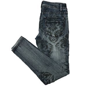Vintage Bebe Y2k Skinny Jeans Pants Women’s Size 28 All Over Black Lace Printed